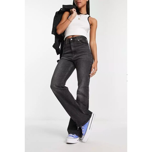 Levis Premium Womens Denim Jeans 70s High Rise Flare Black Gray Wide Leg NWT - Picture 10 of 13